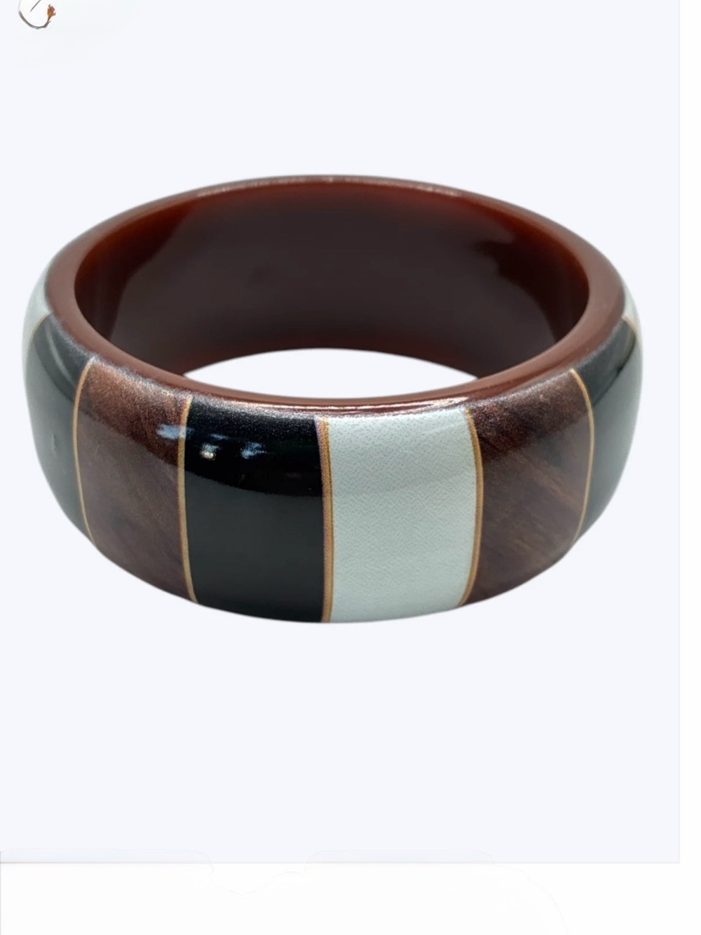 Chunky Striped Resin Bangle Bracelet in Brown, Black & White